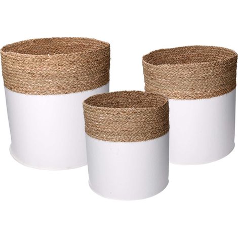 Set 3 Ceste Rotonde in Tessuto Bianco (1/5)