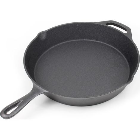 Wiltec Sarten de hierro fundido Ø30cm para todo tipo de cocinas mango y hendiduras de vertido utensilio