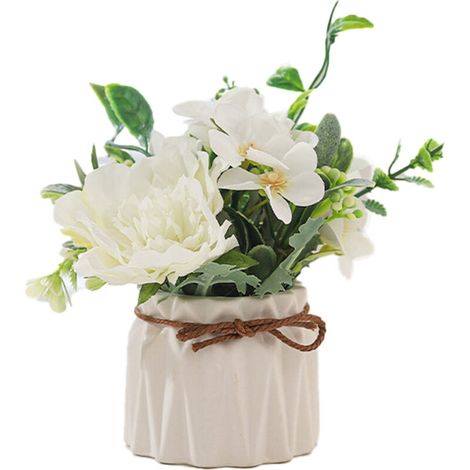 Vase décoratif en céramique pour table à manger ou fête à domicile – Bouquet artificiel inclus – Design élégant et intemporel