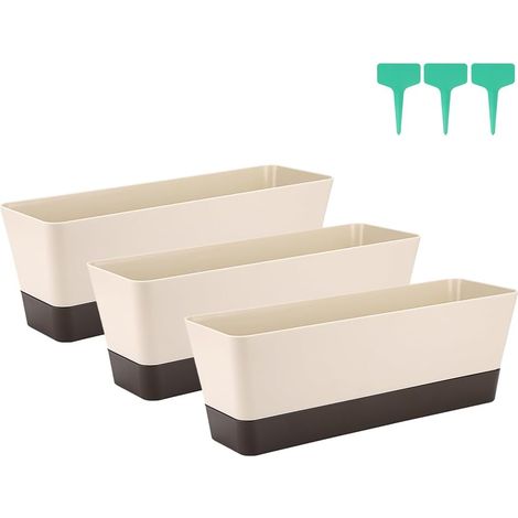 Petit bac a Fleurs rectangulaire, Pot de Fleurs rectangulaire en Plastique, jardinieres Exterieur Balcon pour Plantes succulentes, Herbes, Cactus, Lot de 3 (1/5)