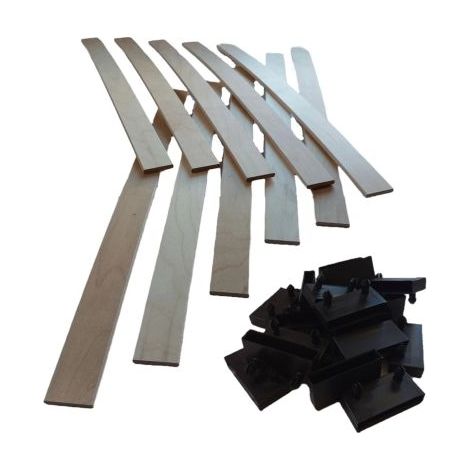 Lot de 6 lattes + embouts pour sommier et lit 70 cm - 700x53x8 mm Bois hêtre durable - 7 plis (1/5)