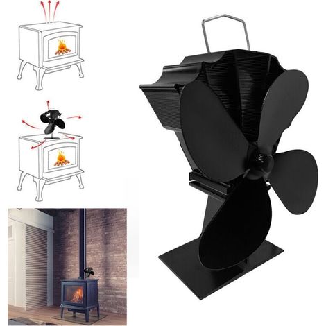 Ventilateur de poêle à 4 pales pour poêle à bois, répartition efficace de la chaleur pour poêle à bois et poêle à bois (1/4)