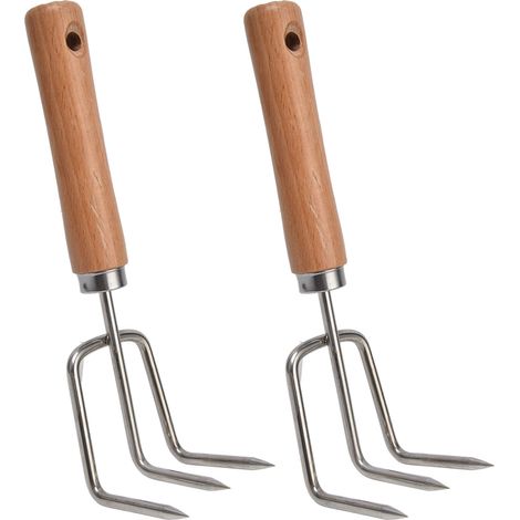2 Pièces Griffe de Jardin avec Manche en Bois, Râteau en Acier Inoxydable Outil à Main de Cultivateur