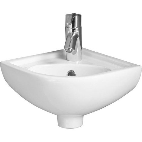 Nemo Start Star lavabo d'angle mural 360 x 440 x 195 mm porcelaine trou d'écoulement D45 mm trou central pour robinetterie D35 mm avec trop-plein