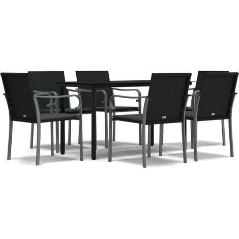 Maison Exclusive - 7-tlg. Garten-Essgruppe mit Kissen Poly Rattan