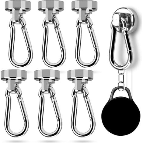 6 Pièces Crochets Magnétiques 20mm Crochet Aimanté Puissant 25KG Aimant Magnetique Puissants Détachables Rotatifs à 360° pour Réfrigérateurs,Cuisines,Garages,Camping - (1/5)