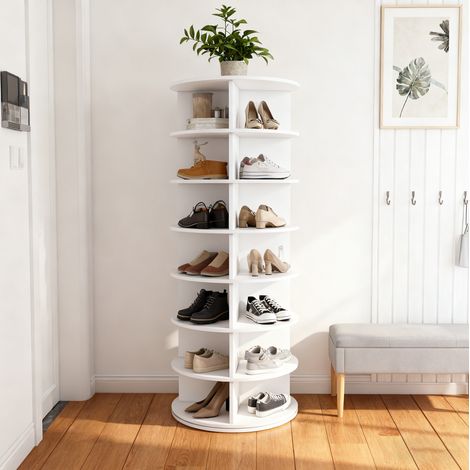 Drehbares Schuhregal 60x60x161 cm Weiß PVC mit 7 Ebenen und 360°-Rotation (1/5)