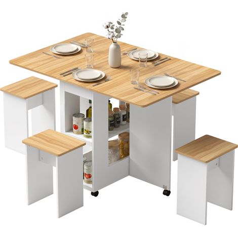 Ensemble Table Salle à Manger Pliante 4 Chaises Chêne et Blanc (1/5)