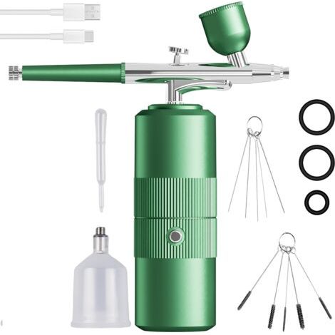 Kit aérographe avec compresseur, aérographe portable sans fil,vert , pistolet aérographe portatif multifonction, pour nail art, décoration gâteaux (1/5)