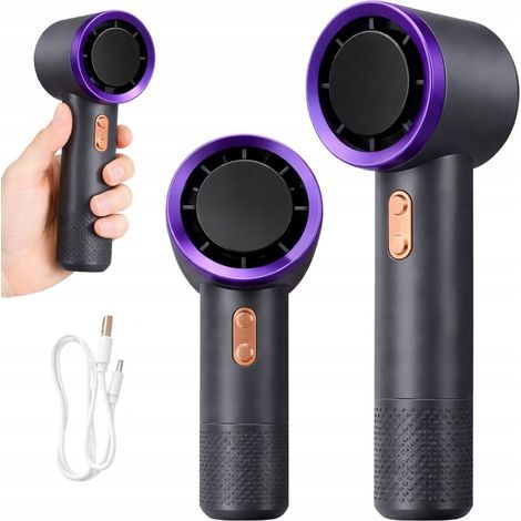 Mini ventilateur portable USB noir – Ventilateur rechargeable de poche avec écran et batterie de 5000 mAh