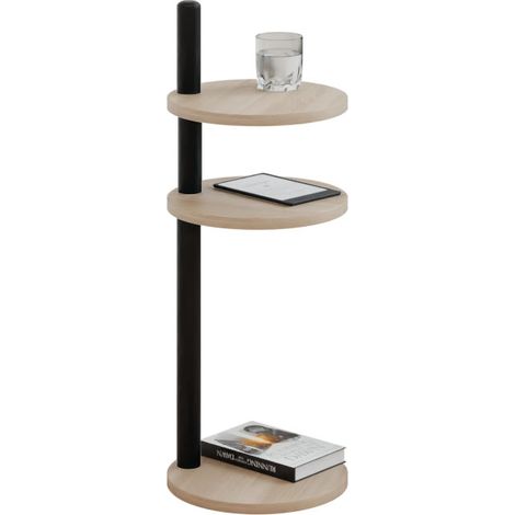 Mesa auxiliar redonda tipo loft de 3 niveles, 30x30x97 cm, metal negro. (1/5)