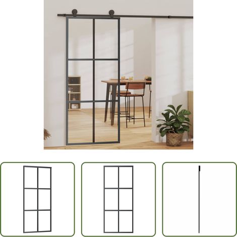 vidaXL Porte transparente - Porte coulissante Verre ESG et aluminium 90x205 cm Noir (1/5)