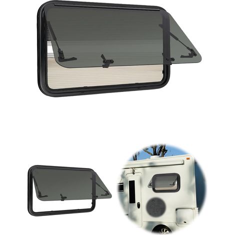 Ventana para caravana, 800 x 500 mm, 85°, Ventana basculante, Para autocaravanas, E4, Con mosquitera y persiana integrada, Ventana lateral con cremallera exterior