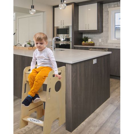 Ayudante de cocina para niños 2 en 1: mesa y silla de madera (1/5)