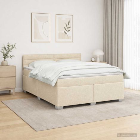 vidaXL Lit de box spring avec matelas et LED Crème 180 x 200 cm Tissu (1/5)