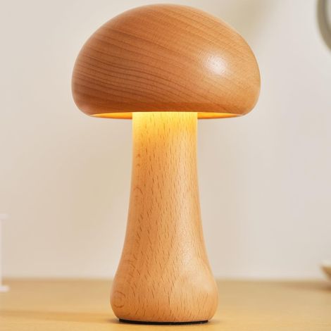 Lampe de Bureau LED en Forme de Champignon, Lampe Champignon en Bois Vintage Dimmable USB Rechargeable Lampe de Table Interrupteur Tactile Lampe de Chevet pour Chambre, C-C (1/5)