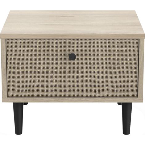 Comodino 1 cassetto effetto rovere e rattan L44,6 cm - Saïgon