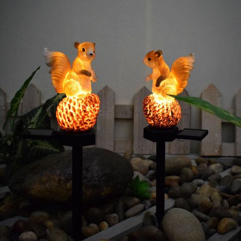 Figurine d'écureuil solaire en bois de pin - décoration écureuil en résine - pour le jardin
