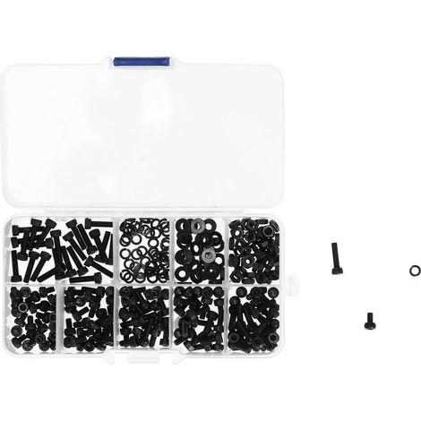 Kit d'assortiment de 300 boulons et écrous pour culasse M3, écrous hexagonaux, rondelles élastiques, fixations en acier au carbone (1/5)