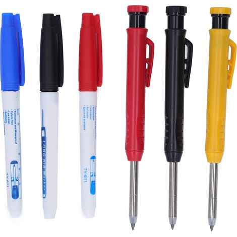 Ensemble d'outils de menuisier : crayons à tracer colorés, imperméables et résistants à la décoloration, avec 12 recharges. (1/5)