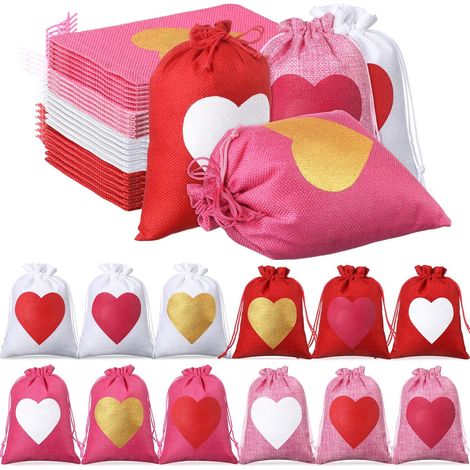 24 sacs cadeaux pour fête, mini sacs cadeaux à motifs de cœur,1015cm