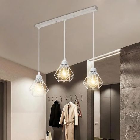 Lampe Suspension Moderne,Lustre Lumianire Industrielle en Cage Fer Blanc Plafonnier Style Edison pour Salon (1/4)