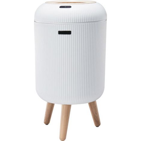 Mülleimer, hoher Holzsockel mit Sensordeckel, 22,5 × 22,5 × 41,5 cm, Betrieb mit AA-Batterien (Batterien nicht im Lieferumfang enthalten). (1/5)