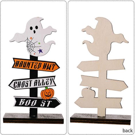 2 piezas de decoración de mesa de Halloween, adorno de madera de Halloween, letrero de madera de Feliz Halloween, soporte para decoración de mesa para fiesta de Halloween 14x8cm (1/5)