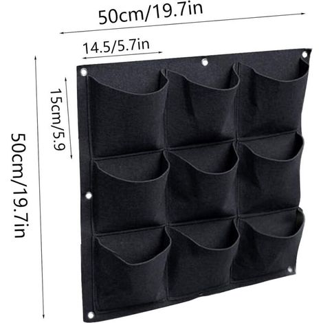 Sac à Plantes Mural Sac de Plantation Suspendu Plante Sac De Croissance Jardinière Murale Verticale Intérieur Extérieur Fleur 9 Poches pour la maison, le bureau et le jardinage à la maison avec (Noir) (1/3)