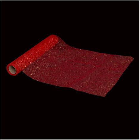 Chemin de table Tulle Rouge pailleté Argent effet holographique 28 x 500 cm - Feeric Christmas