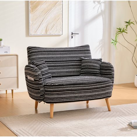 2-Sitzer-Sofa 121x81.5x87 cm schwarz Bouclé mit Seitentaschen (1/5)