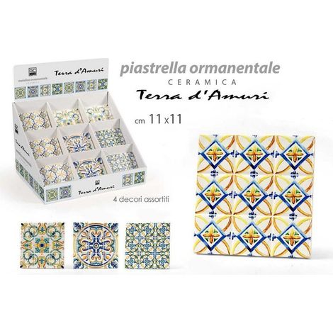 Kaela - Piastrella Ornamentale Ceramica 11x11 Cm Terra D'amuri 4 Decori Assortiti 820854 - (1/3)