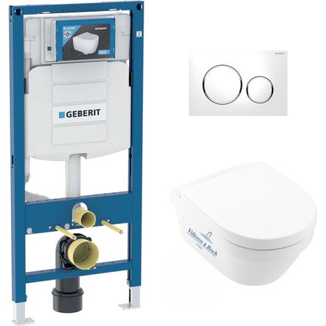 Pack WC Geberit Duofix UP320 + Inodoro Villeroy & Boch sin bridas Architectura, fijaciones invisibles + Pulsador blanco