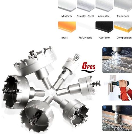 6 Pcs HSS TCT fraises cloches en carbure pour métal dur - Longue durée de vie - 22 mm, 30 mm, 35 mm, 45 mm, 50 mm, 65 mm (1/5)