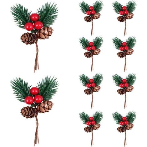 Picks artificiels - Ulisem - Pommes de pin - Baies rouges - Feuilles de houx - Décoration Noël (1/3)