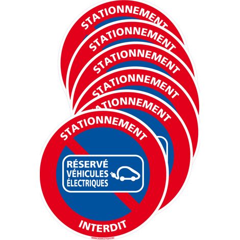 Stickers Stationnement Interdit Sauf Véhicules Électriques. Planche 6 autocollants stationnement réservé véhicules électriques 90 mm