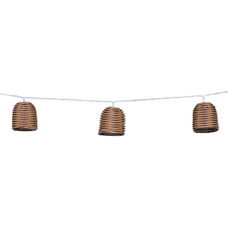Lumisky – Guirlande solaire 10 abat-jour en poly rotin LED blanc chaud – Longueur 3,80 m – Protection IP44 – Autonomie 8 h – FORMENTERA