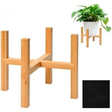 Soporte para plantas de bambú, soporte para plantas de interior, soporte de madera para macetas, para uso interior y exterior, 19,3 x 16 cm (1/4)