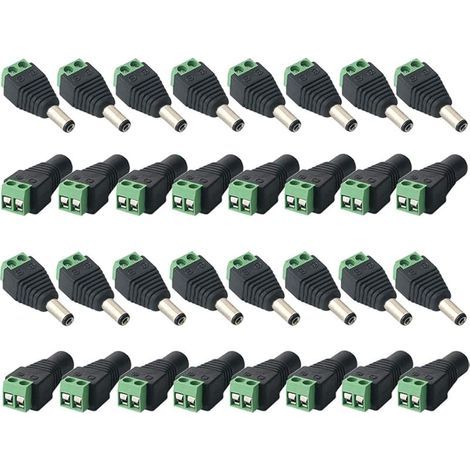 FULARR® 32Pcs Professionnel 12V DC Connecteur (5.5 X 2.1mm), DC Power Jack Adaptateur Vis Borne Connecteur, 16 Paire 2 Broches Mâle Prise & Femelle Jack Kit, pour CCTV Caméra LED Bande (1/5)
