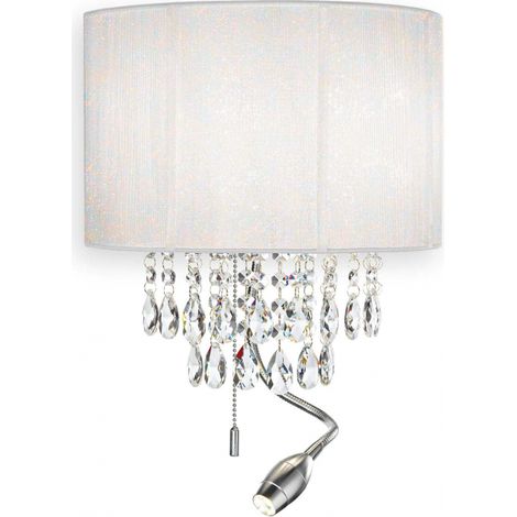 OPERA APPLIQUE DA COMODINO 1 LUCE ATTACCO E14 + LED 3000K 1,5W  50 Lm CON PENDENTI IN CRISTALLO