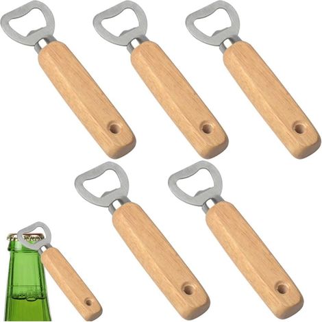Décapsuleur Bière en Bois, 5Pcs Ouvre Bouteille Acier Inox Résistant Portable et Durable Cadeau Original pour Homme Accessoire Maison Cuisine Bar Facile à Utiliser Élégant (1/5)