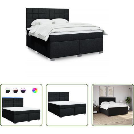 vidaXL LED-Beleuchtung - Boxspringbett mit Matratze Schwarz 180x200 cm Stoff (1/5)