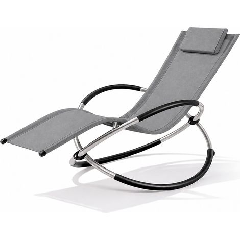 Sdraio A Dondolo Da Giardino Poltrona Basculante Con Poggiatesta Removibile In Textilene Traspirante Telaio In Metallo Ergonomica Relax Piscina Terrazzo Outdoor 73 x 150 x 93 Cm Grigio (1/5)
