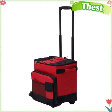 Refroidisseur roulant compact 43L, boîte isotherme pliable de grande capacité pour camping pique-nique barbecue plage rouge (1/4)