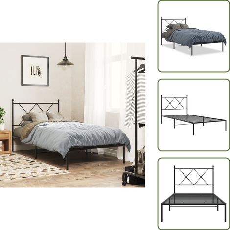 Cadre de lit métal sans matelas avec tête de lit noir 90x190 cm - Cadre De Lit - Lit Double - Lit Metal - Lit Moderne - Literie (1/5)