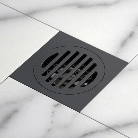 Bodenablauf Badewanne Abnehmbarer Ablaufdeckel für Badezimmer Duschraum Toilette Quadratischer Gartenablauf Rostfreier Edelstahl Schwarz 10x10 cm (1/5)