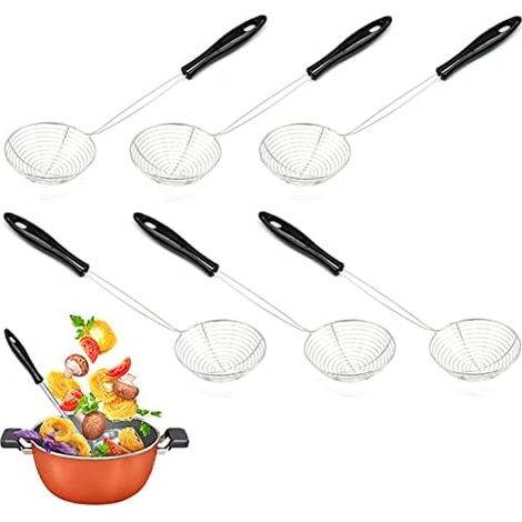 Ecumoire Cuisine - Filet Fondue Chinoise Acier Inoxydable 6 Pièces - Pour Pâtes Légumes Poisson Viande - Kit Tamis Cuisine avec Poignée (1/5)