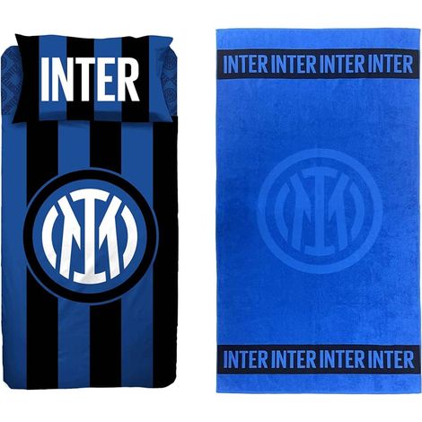 hermet Inter, Set Lenzuolo Una Piazza e Mezza in Cotone, Completo Letto, Lenzuolo Sopra + Lenzuolo con Angolo + Federa, 100% Cotone, Prodotto Ufficiale (1/5)