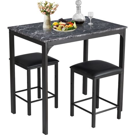 Set tavolo con 2 sgabelli senza schienale in similpelle, Set di mobili da 3 pezzi per sala da pranzo Nero (1/3)
