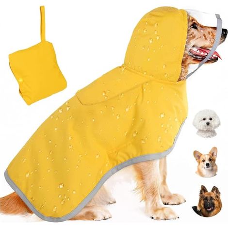 Imperméable à capuche pour chien, ajustable, avec bandes réfléchissantes, convient aux chiens de petite et moyenne taille, vêtements légers pour chiots. L(Ho) (1/5)